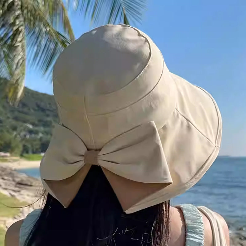 Chapeau de soleil à large bord avec nœud pour femme