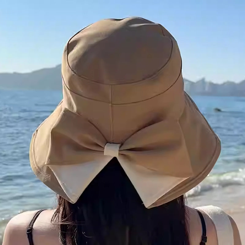 Chapeau de soleil à large bord avec nœud pour femme