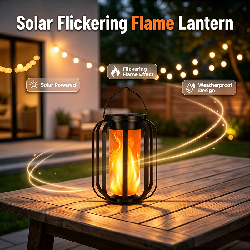 Lanterne solaire à flamme vacillante – Étanche et à allumage automatique – Lueur chaude réaliste, parfaite pour les patios, jardins ou chemins – aucun câblage requis