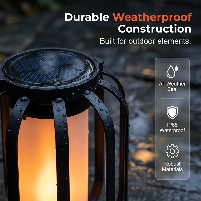 Lanterne solaire à flamme vacillante – Étanche et à allumage automatique – Lueur chaude réaliste, parfaite pour les patios, jardins ou chemins – aucun câblage requis