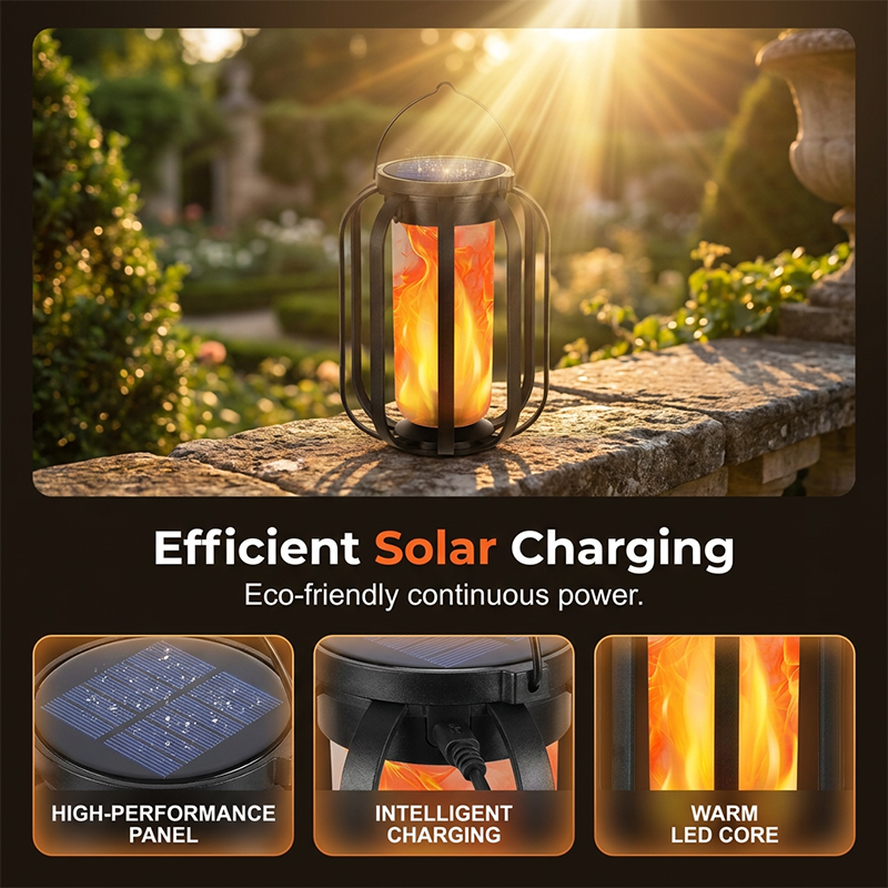 Lanterne solaire à flamme vacillante – Étanche et à allumage automatique – Lueur chaude réaliste, parfaite pour les patios, jardins ou chemins – aucun câblage requis