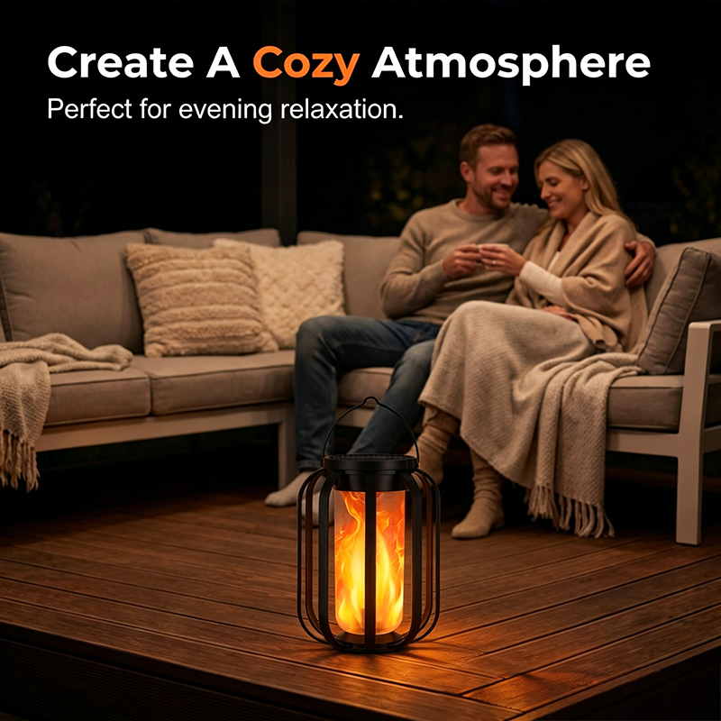 Lanterne solaire à flamme vacillante – Étanche et à allumage automatique – Lueur chaude réaliste, parfaite pour les patios, jardins ou chemins – aucun câblage requis