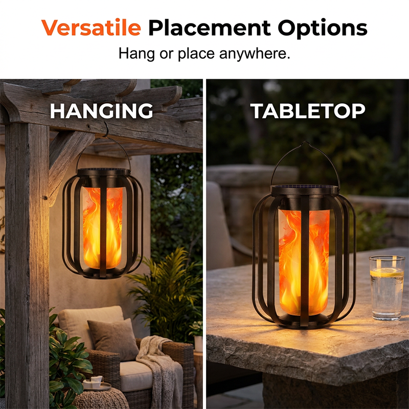 Lanterne solaire à flamme vacillante – Étanche et à allumage automatique – Lueur chaude réaliste, parfaite pour les patios, jardins ou chemins – aucun câblage requis