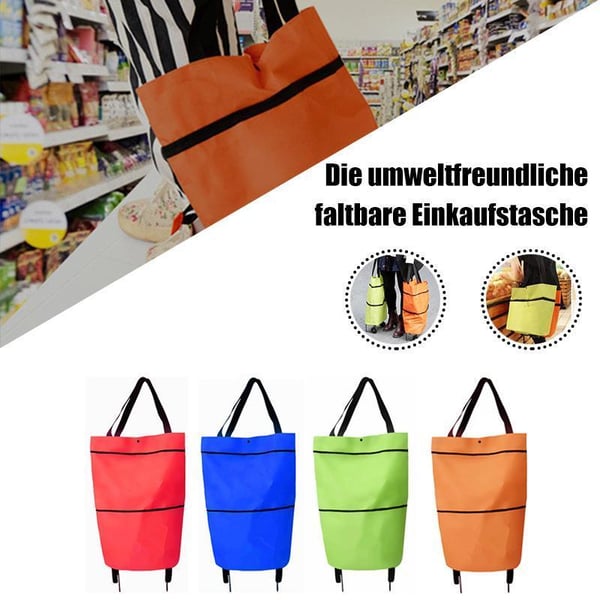 Sac de courses pliable 2-en-1 à roulettes – Avec roues de type bagage