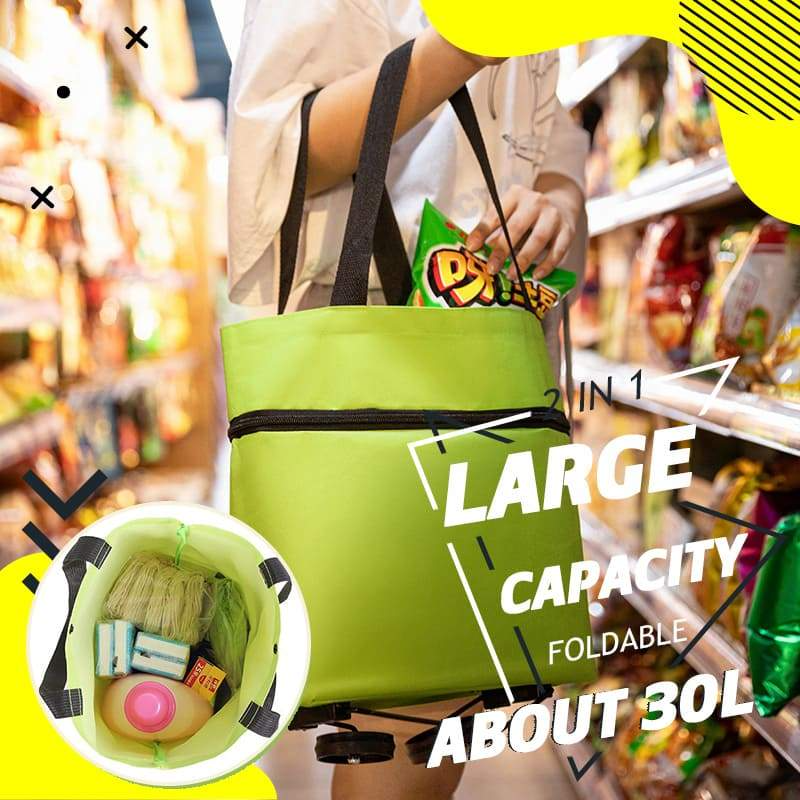 Sac de courses pliable 2-en-1 à roulettes – Avec roues de type bagage