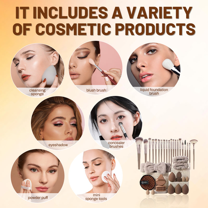Ensemble complet de pinceaux et éponges de maquillage