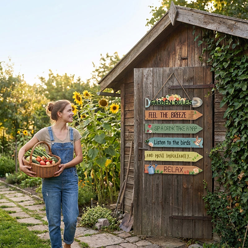 Plaque murale décorative à suspendre en bois rustique pour le jardin