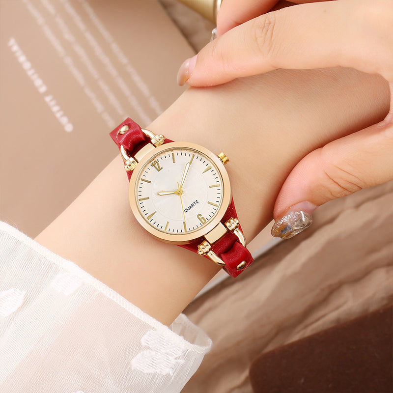 Montre Femme Chic De Luxe À Bracelet Fin Montre-Bracelet À Quartz Avec Bracelet En Cuir Vintage