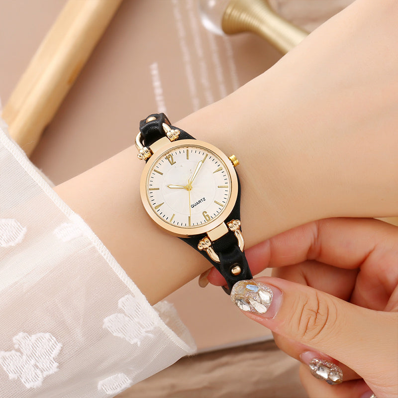 Montre Femme Chic De Luxe À Bracelet Fin Montre-Bracelet À Quartz Avec Bracelet En Cuir Vintage