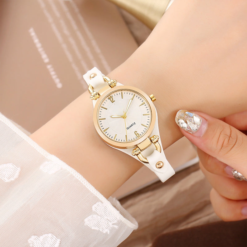 Montre Femme Chic De Luxe À Bracelet Fin Montre-Bracelet À Quartz Avec Bracelet En Cuir Vintage