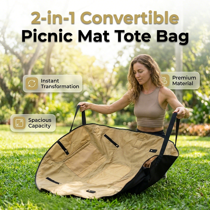 Sac fourre-tout convertible 2-en-1 avec tapis de pique-nique – Sac à main de rangement de voyage portable grande capacité | Maintenant