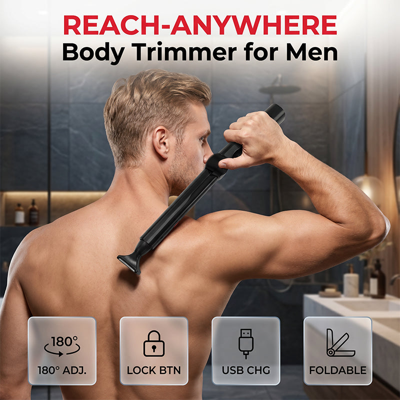 Tondeuse corps Reach-Anywhere 2026 – Manche extensible, têtes de précision. Épilez-vous le dos, le torse et les jambes vous-même – pas besoin d'aide !
