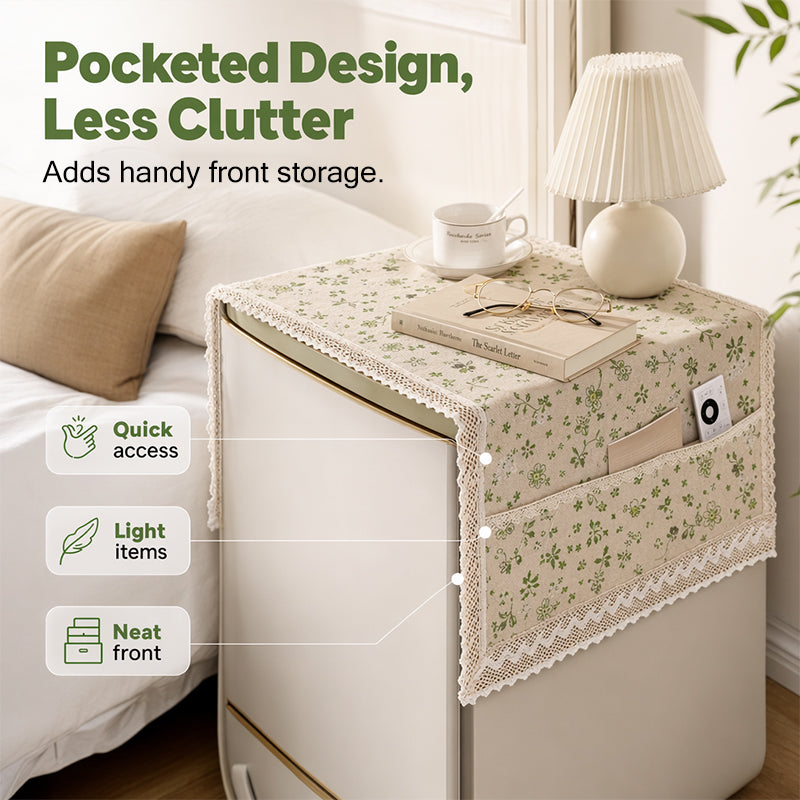 Housse de protection pour réfrigérateur en coton et lin avec poches