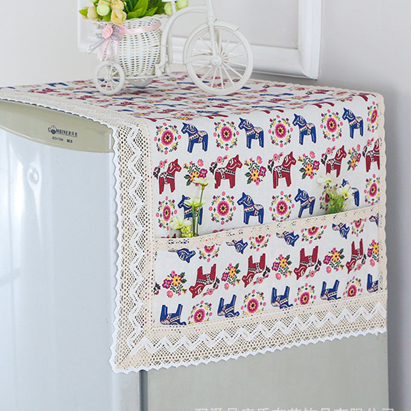 Housse de protection pour réfrigérateur en coton et lin avec poches