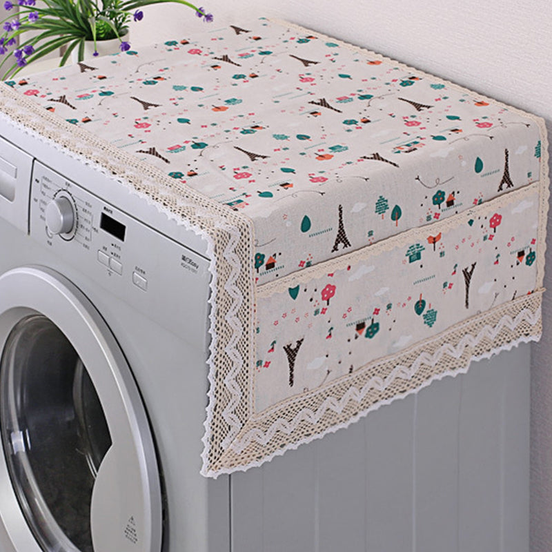 Housse de protection pour réfrigérateur en coton et lin avec poches