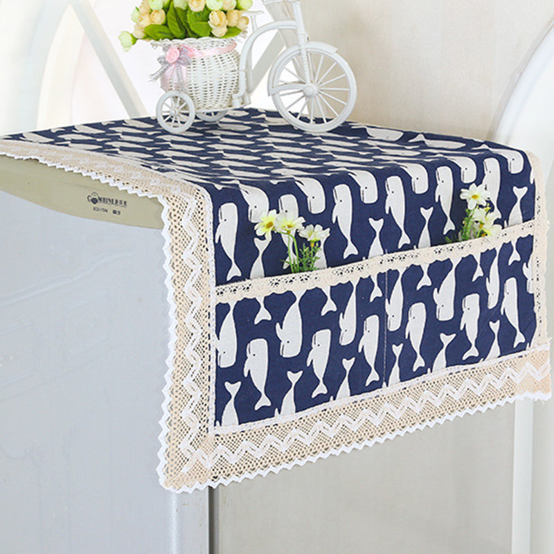 Housse de protection pour réfrigérateur en coton et lin avec poches