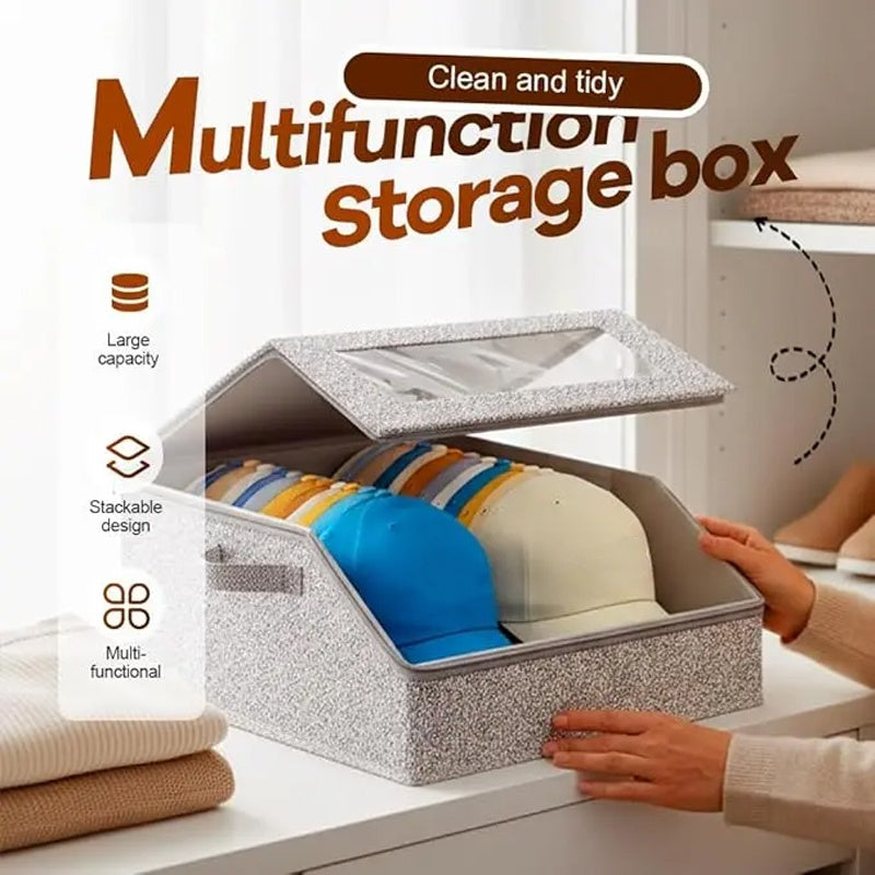 Boîte de rangement pour chapeaux empilable avec fenêtre transparente