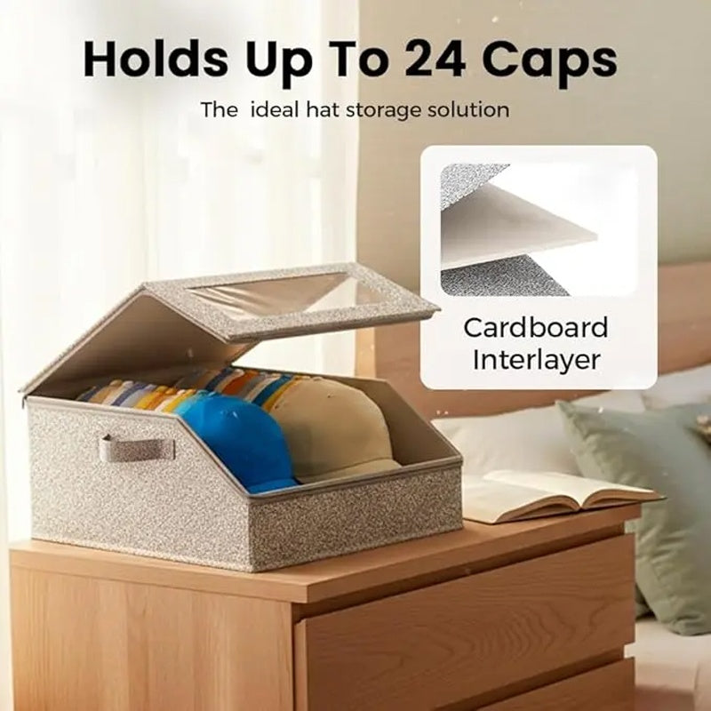 Boîte de rangement pour chapeaux empilable avec fenêtre transparente