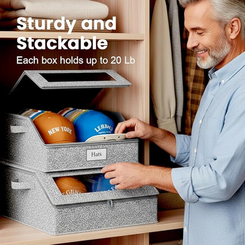 Boîte de rangement pour chapeaux empilable avec fenêtre transparente