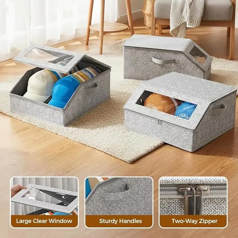 Boîte de rangement pour chapeaux empilable avec fenêtre transparente