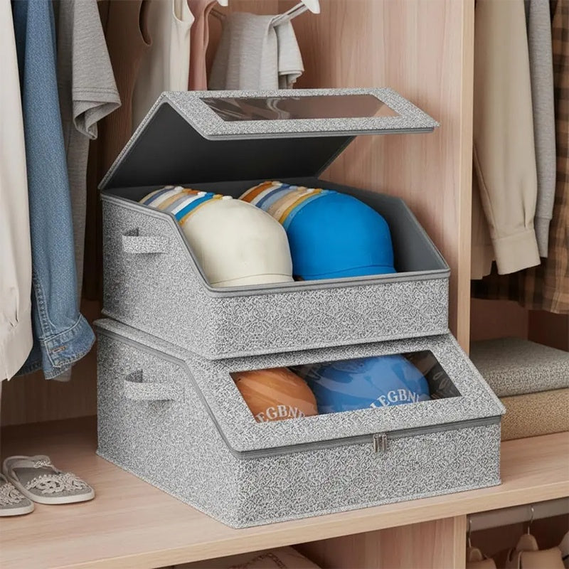 Boîte de rangement pour chapeaux empilable avec fenêtre transparente