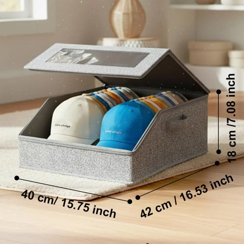 Boîte de rangement pour chapeaux empilable avec fenêtre transparente