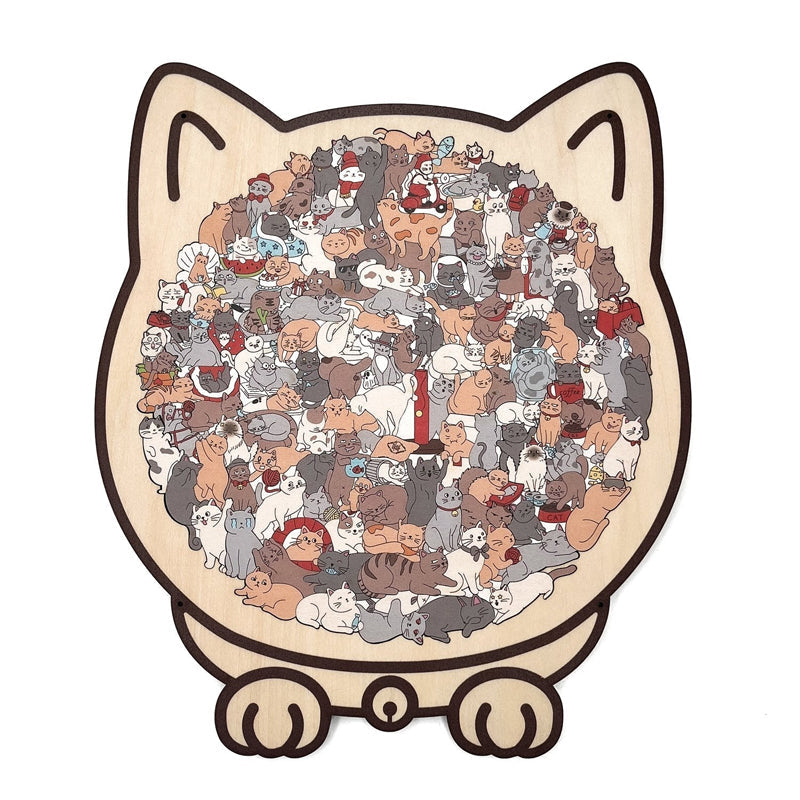 Adorable puzzle en bois en forme de chat