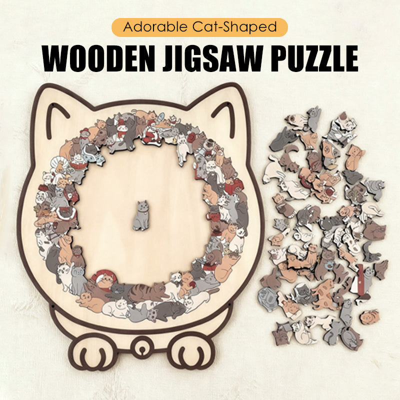 Adorable puzzle en bois en forme de chat