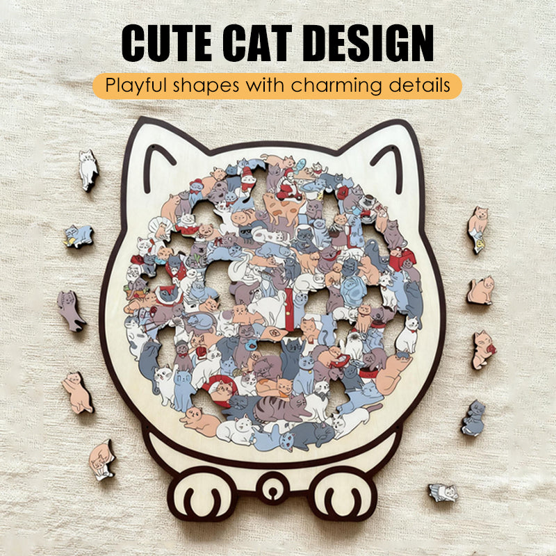 Adorable puzzle en bois en forme de chat