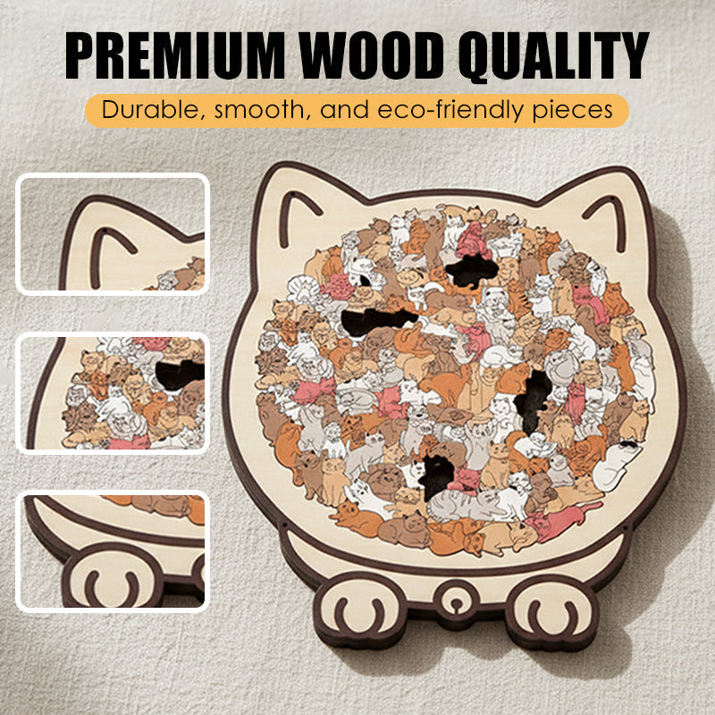 Adorable puzzle en bois en forme de chat