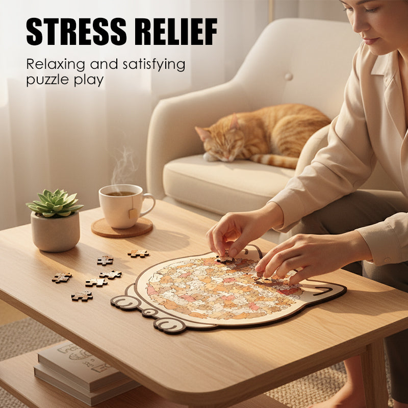 Adorable puzzle en bois en forme de chat