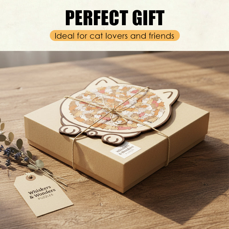 Adorable puzzle en bois en forme de chat