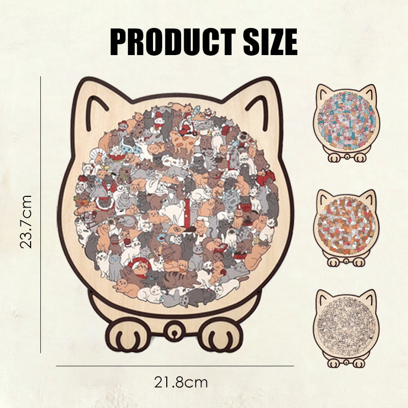 Adorable puzzle en bois en forme de chat
