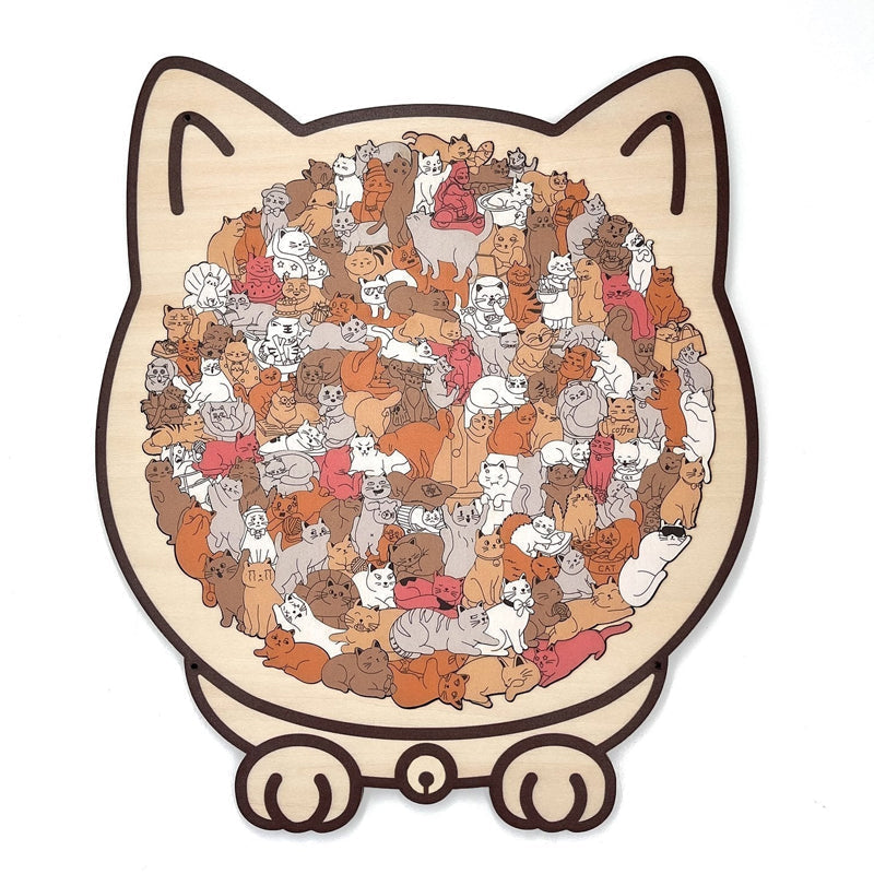 Adorable puzzle en bois en forme de chat
