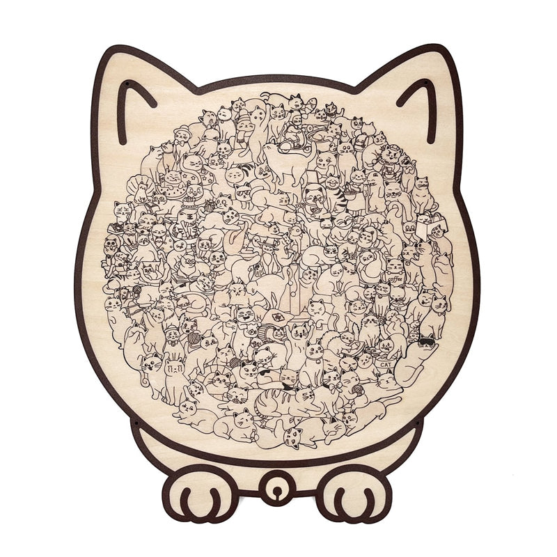 Adorable puzzle en bois en forme de chat