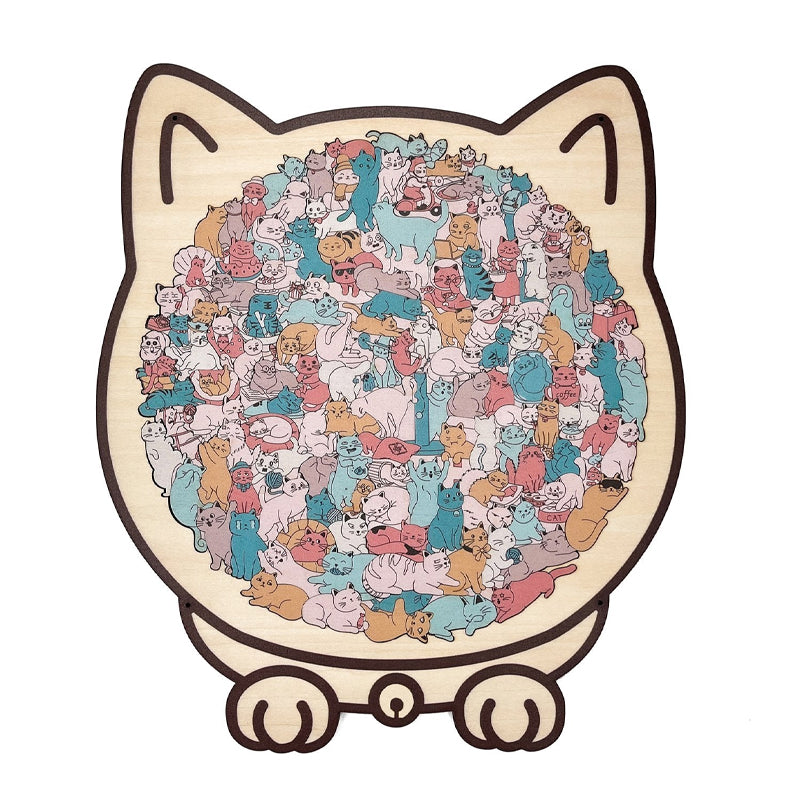 Adorable puzzle en bois en forme de chat