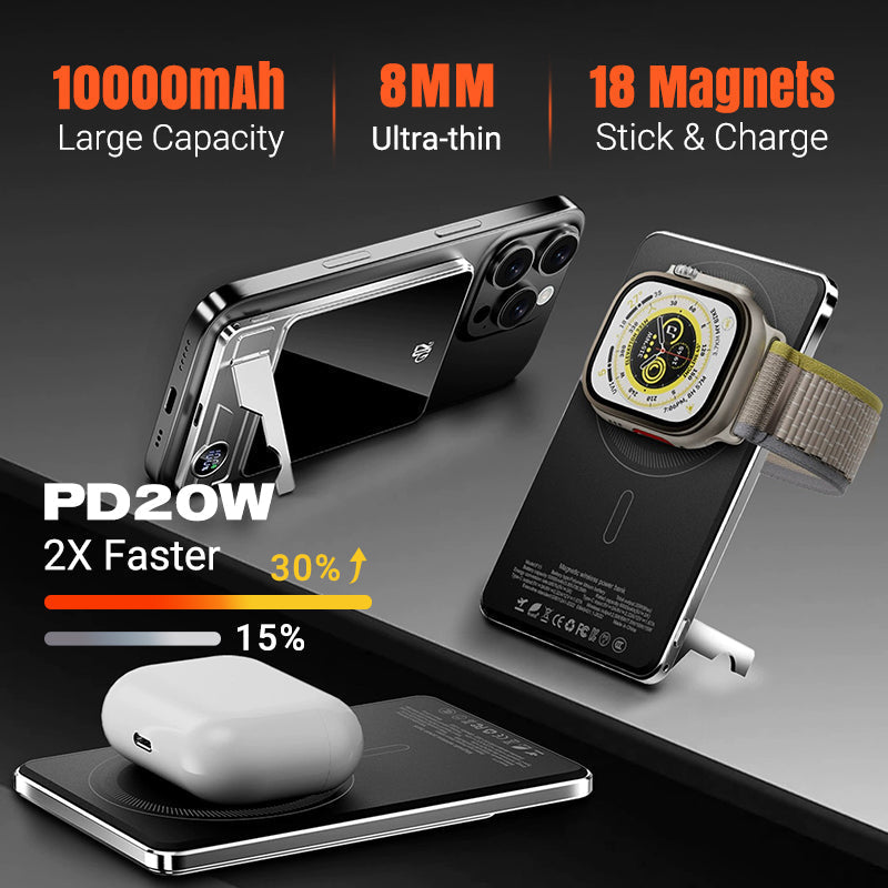 Chargeur portable magnétique ultra-fin avec support
