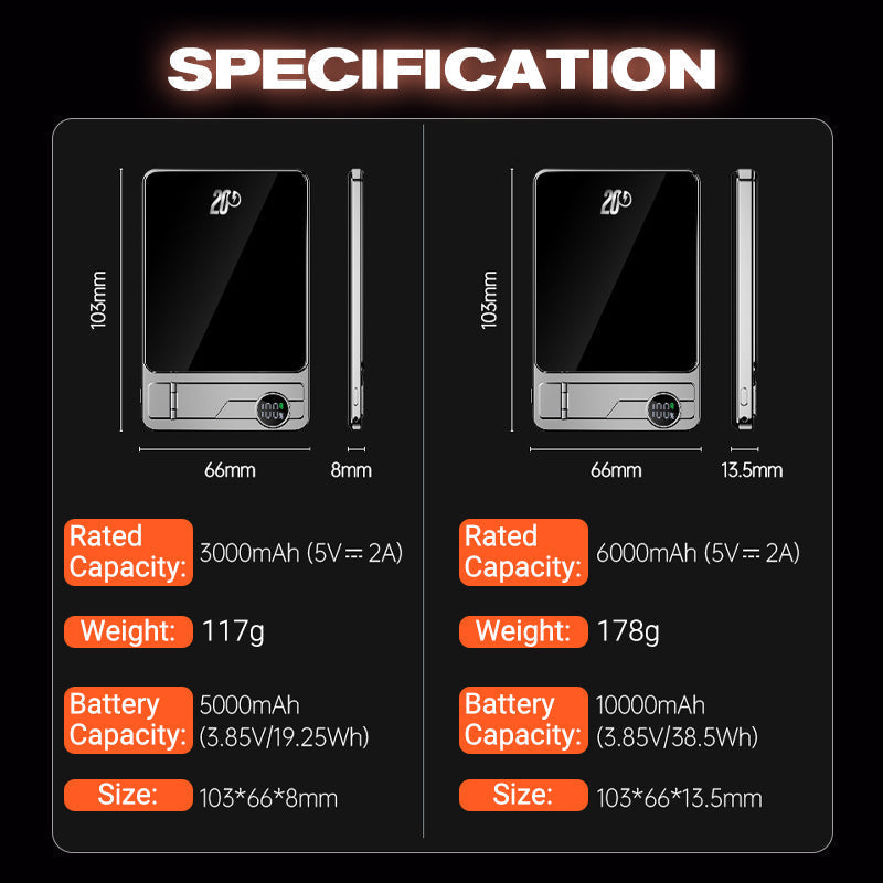 Chargeur portable magnétique ultra-fin avec support