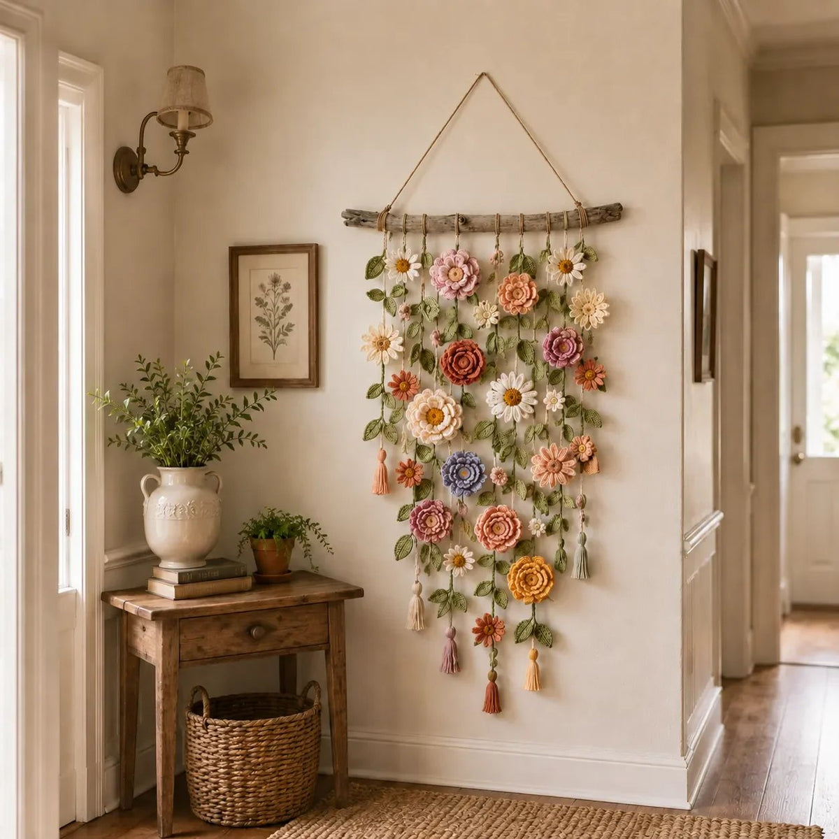 Décoration murale de fleurs au crochet