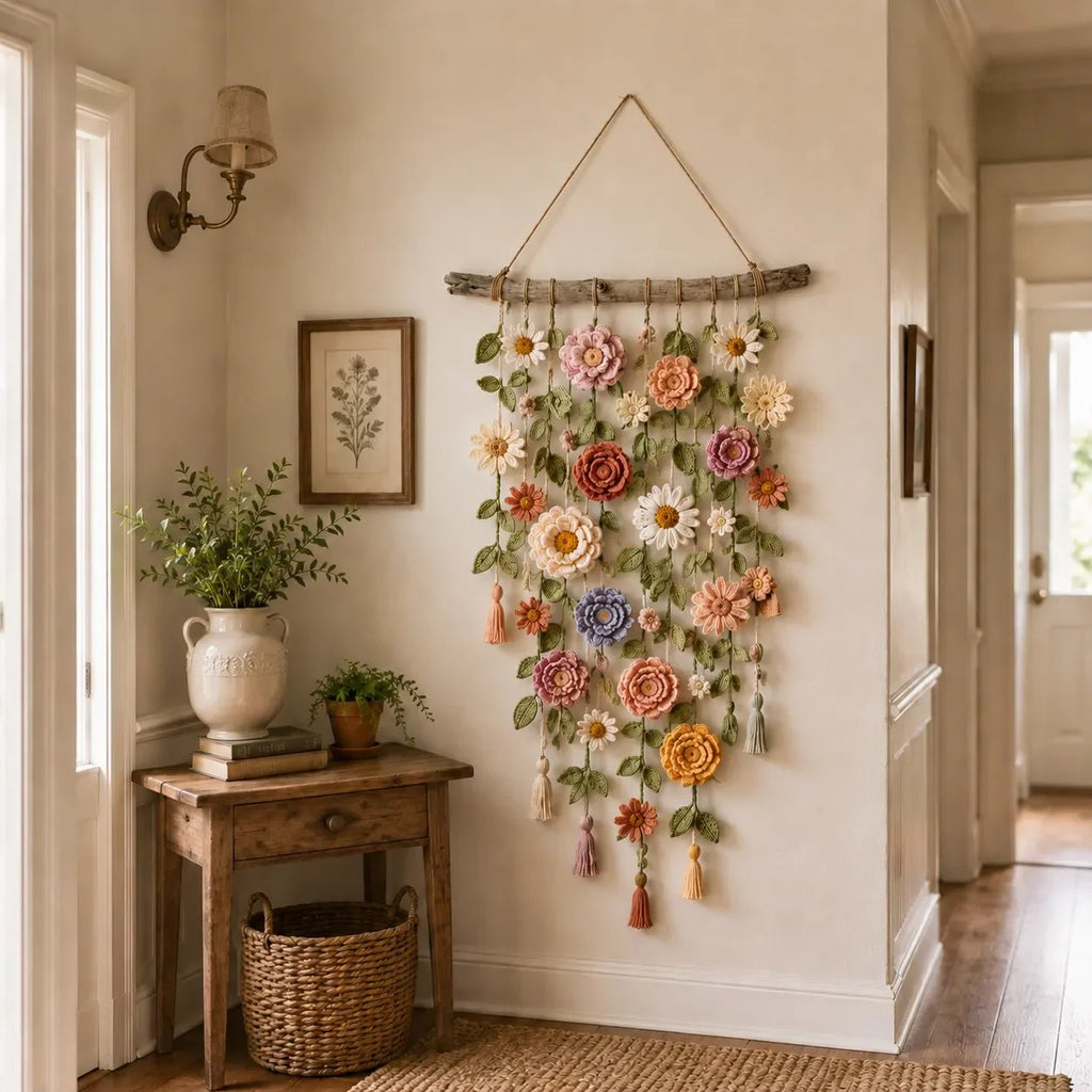 Décoration murale de fleurs au crochet