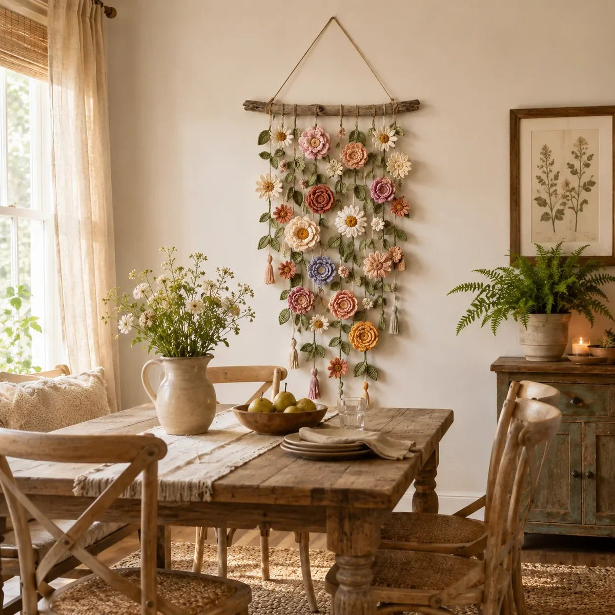 Décoration murale de fleurs au crochet