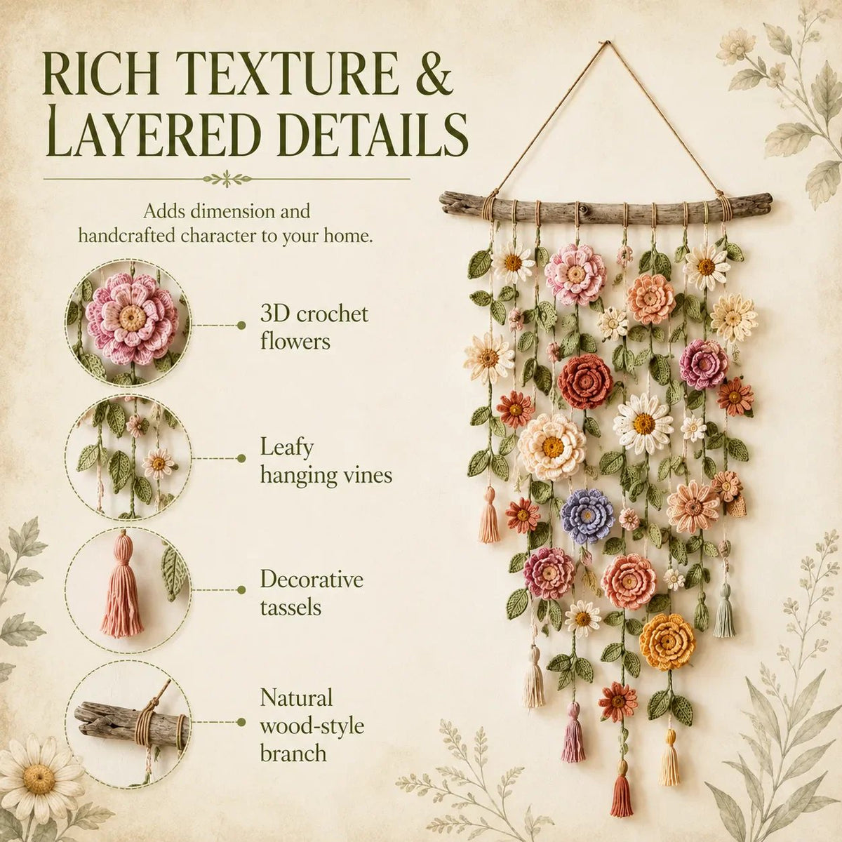 Décoration murale de fleurs au crochet