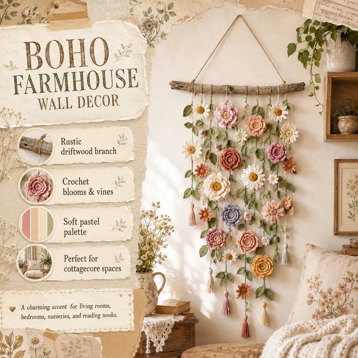 Décoration murale de fleurs au crochet