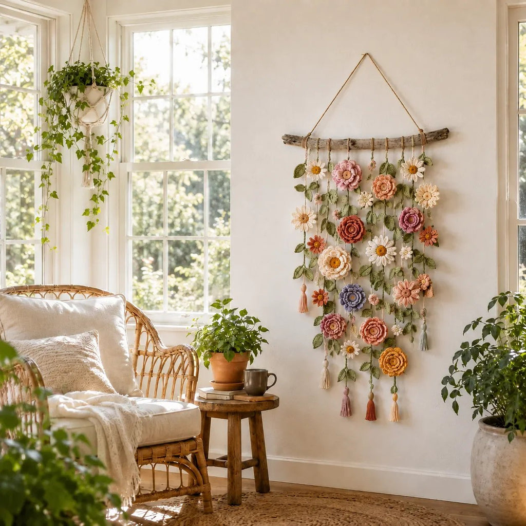 Décoration murale de fleurs au crochet