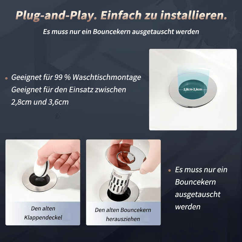 Filtre de vidange universel escamotable pour évier en acier inoxydable