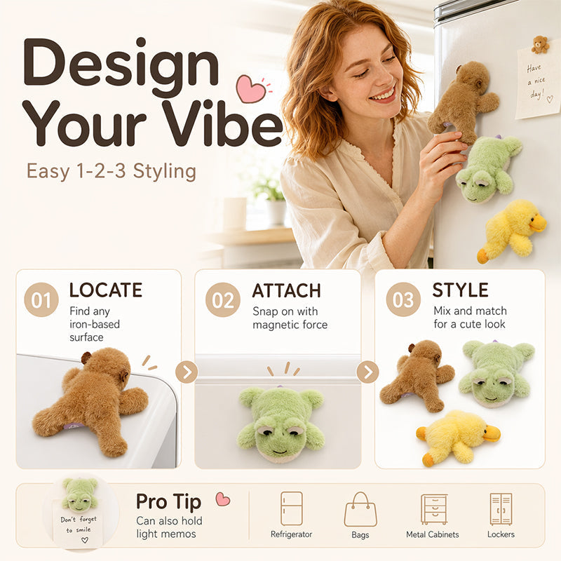 MAINTENANT ! Adorable aimant de réfrigérateur en peluche – Velours de vison premium, aimant caché, parfait pour réfrigérateur, ordinateur portable et sacs