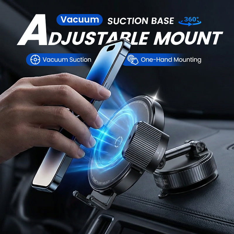Support de téléphone magnétique universel et réglable pour voiture, base à ventouse Vacuum©, fixation magnétique stable, accessoire d'intérieur automobile