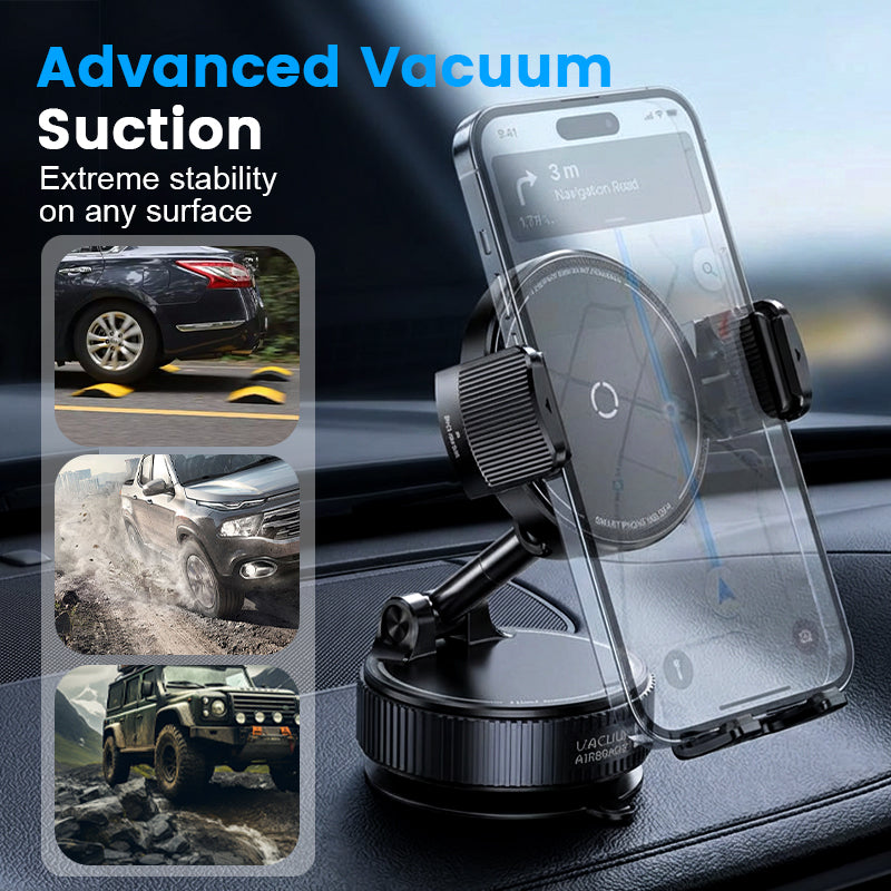 Support de téléphone magnétique universel et réglable pour voiture, base à ventouse Vacuum©, fixation magnétique stable, accessoire d'intérieur automobile