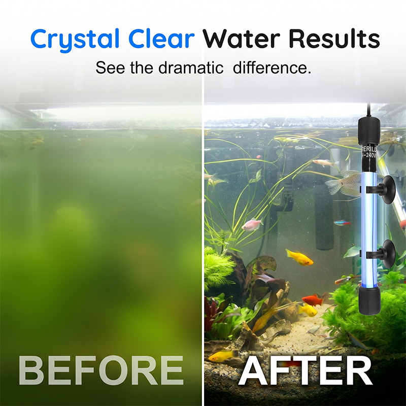 Branchez. Immergez. Clarifiez. Stérilisateur UV pour aquarium – 254 nm, quartz, 3-7 jours
