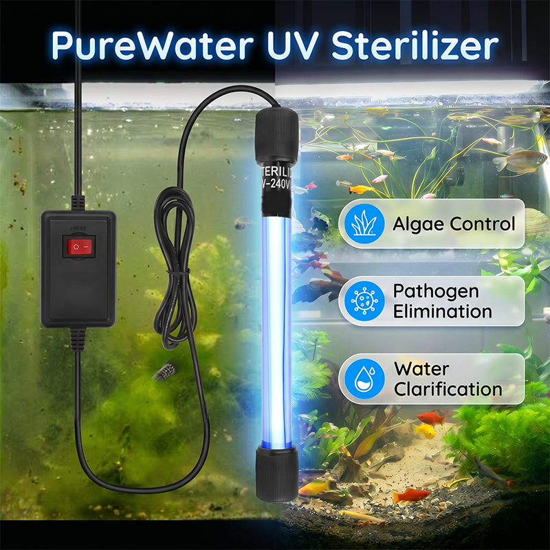 Branchez. Immergez. Clarifiez. Stérilisateur UV pour aquarium – 254 nm, quartz, 3-7 jours
